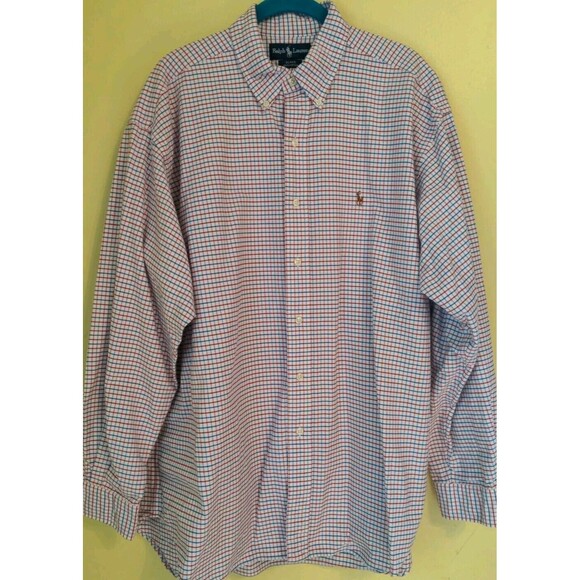 Polo Ralph Lauren Blake Men's XL Button Down Blue Red White Plaid Brown Pony - Picture 1 of 8